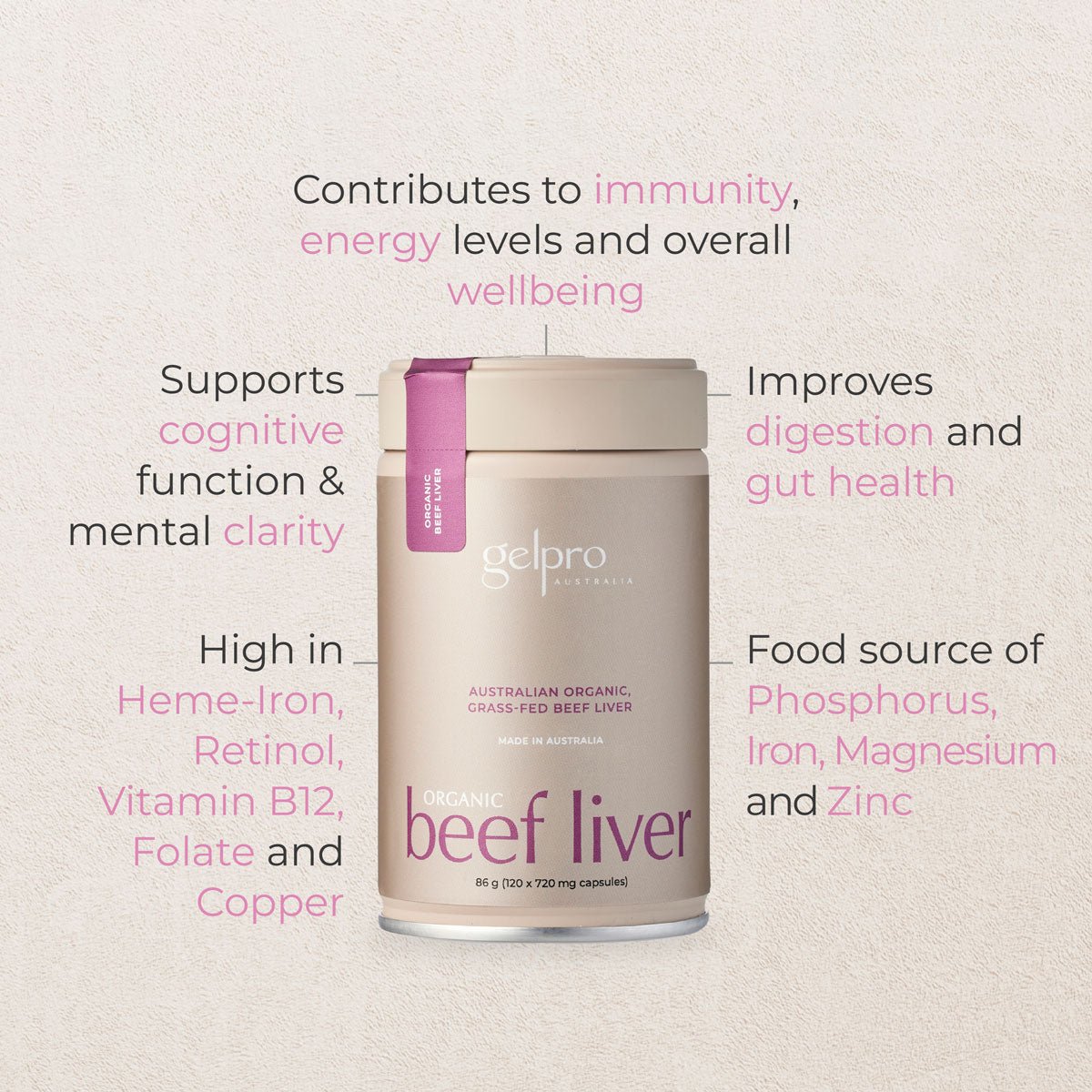 Organic Grass - Fed Beef Liver | 120 capsules - Gelpro Australia