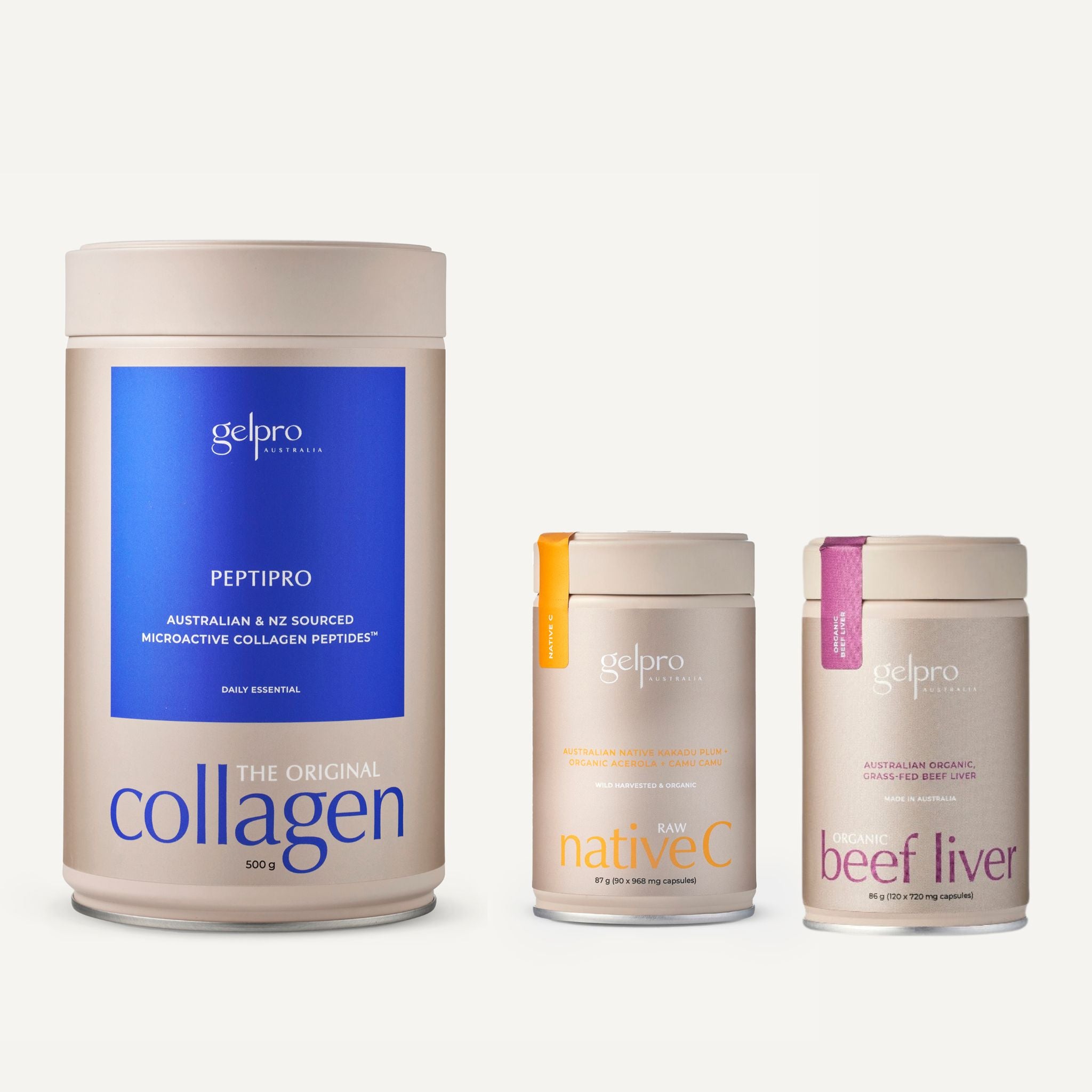 Wellness Starter Bundle | The Original Collagen Peptipro + Raw Native C caps + Beef Liver caps - Gelpro Australia